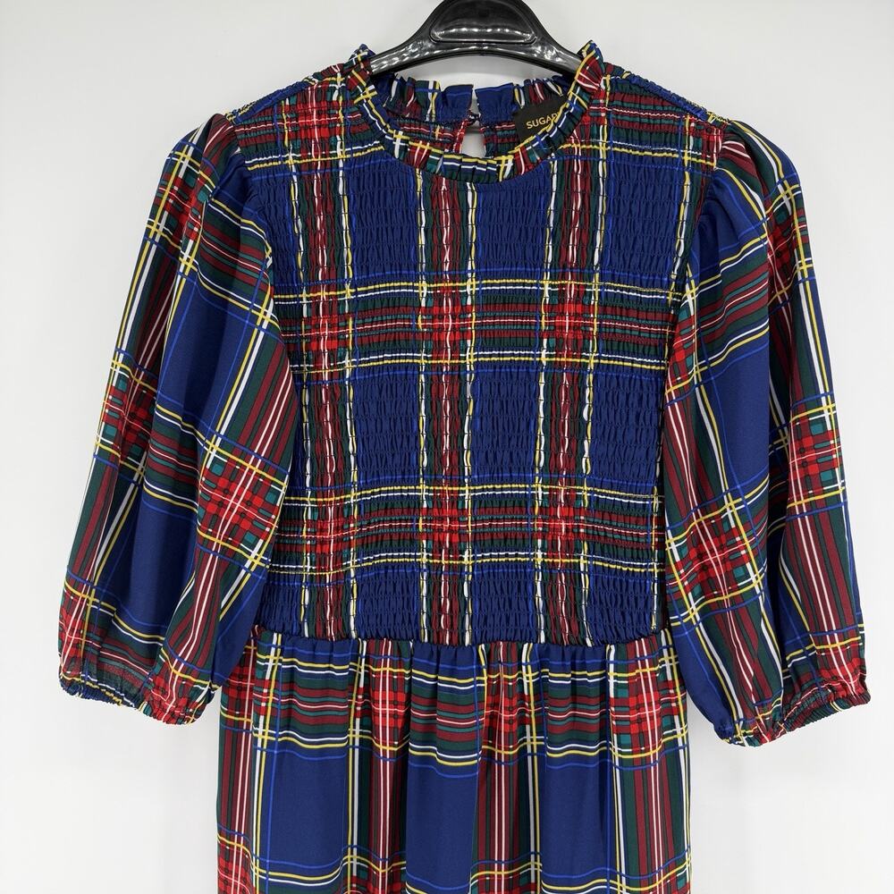 Sugarlips Lakeview Blue Red Plaid Smocked Tiered Maxi Dress Womens Size Medium - Picture 3 of 13